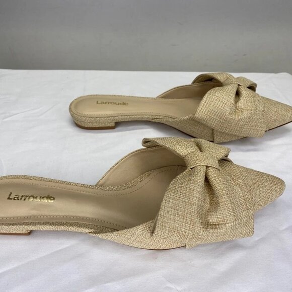 NEW LARROUDE Womens Mules Raffia Beige Size 6.5 Elle Flat Pointed Toe Slip-On - Picture 5 of 6